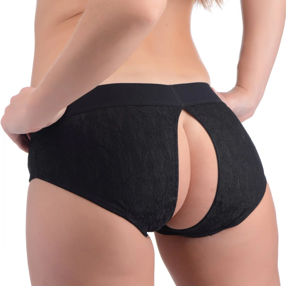 Lace Envy Black Pegging Set with Lace Crotchless Panty Harness and Dildo  - L-XL - Image 3